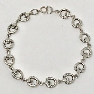 Sterling Silver Claddagh Link Bracelet Round Clasp